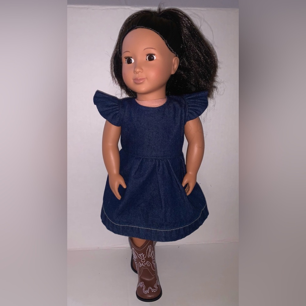 New Denim Dress for 18” doll snap Back Handmade